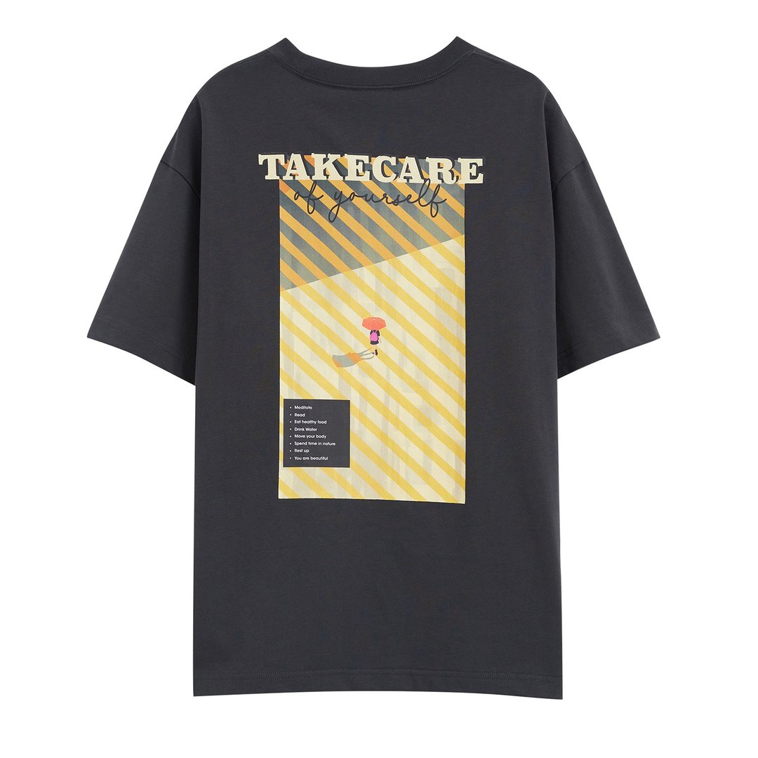 TAKE CARE 中性寛版T-Shirt by Toby Black - 中性连帽卫衣/T 恤 - 棉．麻 灰色
