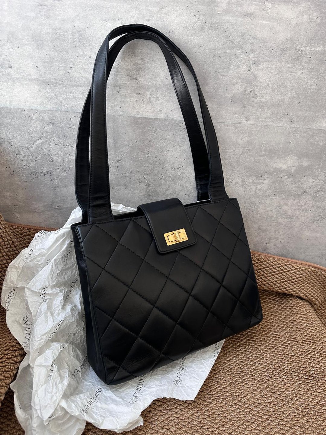 中古包 Chanel 2.55经典金扣菱格肩背包 - 手提包/手提袋 - 真皮 黑色