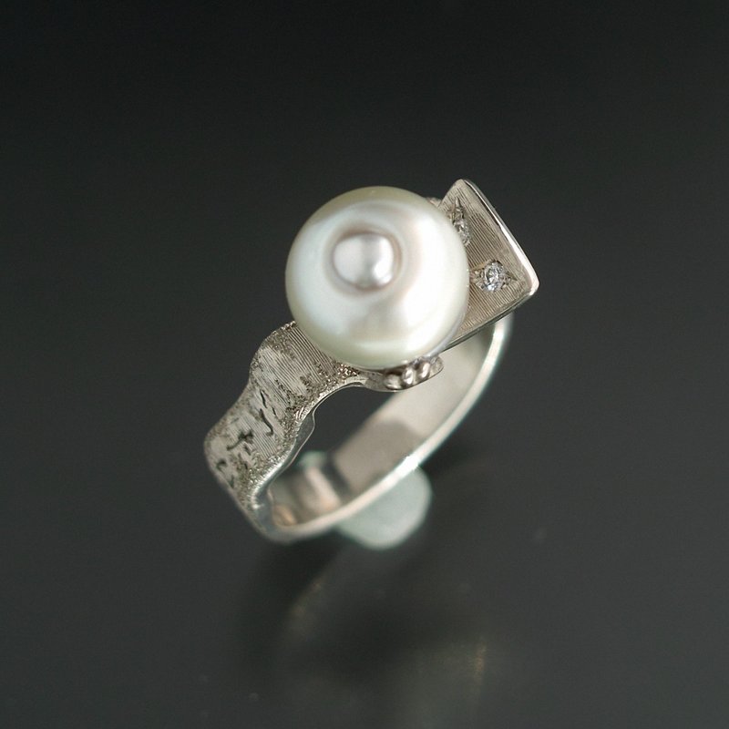 YOKAI Ring Ittan-momen 10K WG with South Sea Pearl*Diamonds - 戒指 - 贵金属 银色