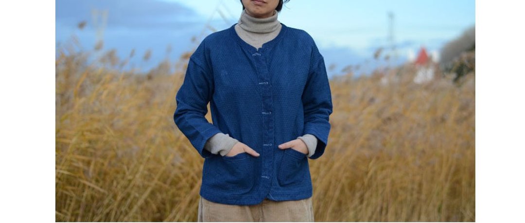 蓝靛古法植物染厚麻外套 - 女装休闲/机能外套 - 棉 蓝色
