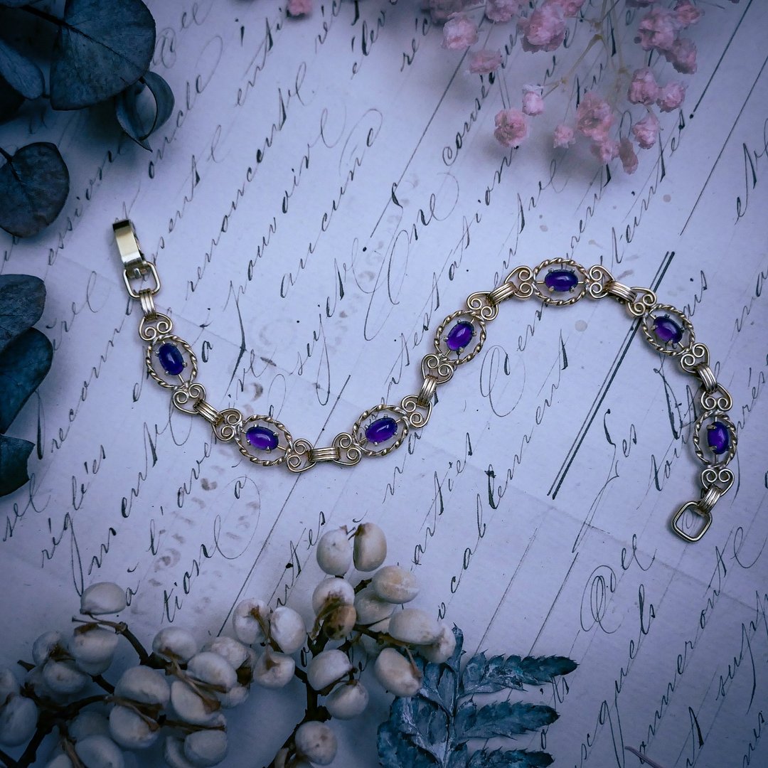 Krementz 紫水晶扭线掐丝手链－美国古董首饰 Vintage Jewelry - 手链/手环 - 半宝石 