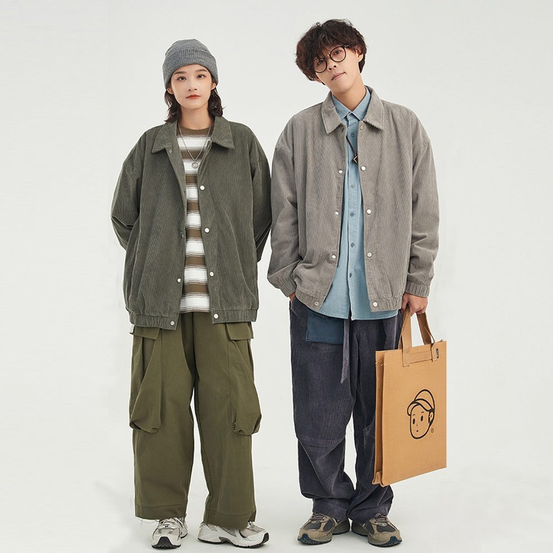 灯芯绒加棉衬衣外套日系复古男女加厚宽松休闲上衣 - 男装外套 - 棉 