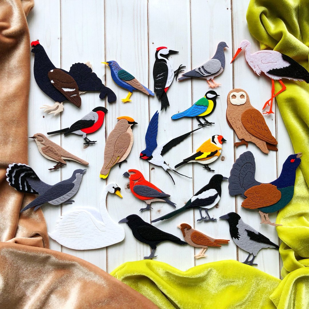 Felt Birds Ornaments Kit ,Wool Birds Christmas , Felt board  ornament pattern - 玩具/玩偶 - 羊毛 多色