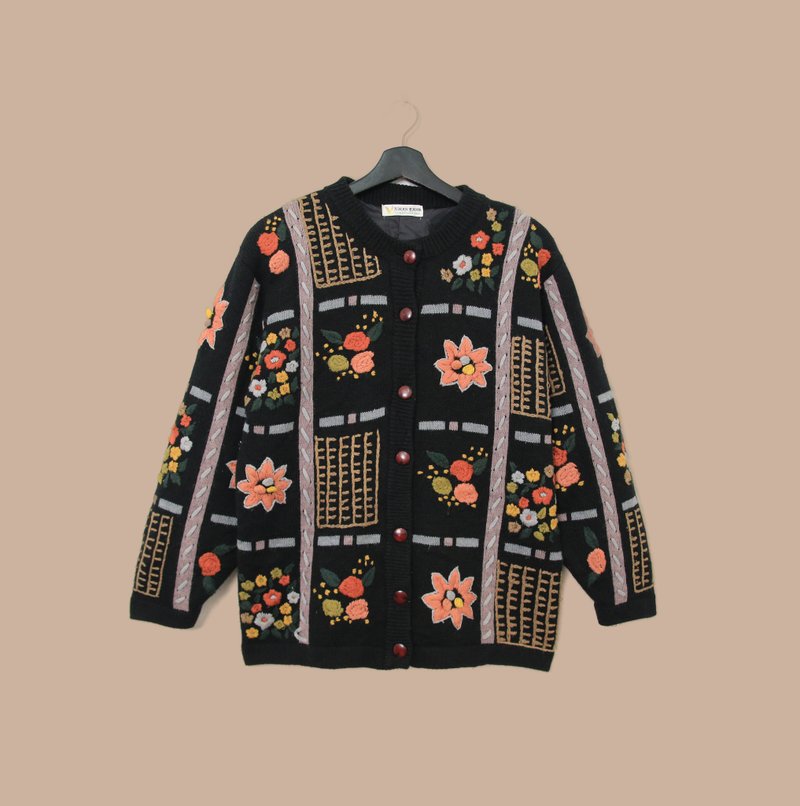 Back to Green-复古毛衣s-04立体刺绣 玫瑰 开襟 vintage sweater - 女装针织衫/毛衣 - 聚酯纤维 
