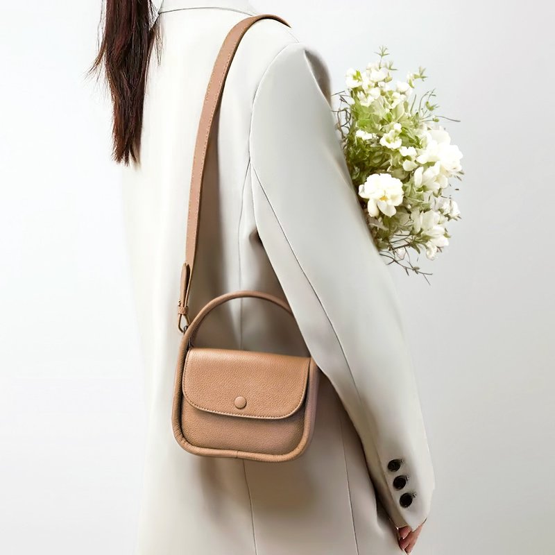 荔枝紋牛皮單肩包 手提包 菜籃子女包 真皮斜挎包 側揹包 手機包 - 侧背包/斜挎包 - 真皮 