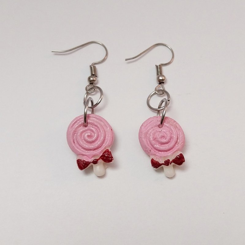 手工制作 糖果粉色系 糖果造型耳环 - 耳环/耳夹 - 粘土 粉红色
