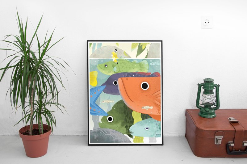 独家 -小雏菊鱼群复制画不含框 - 海报/装饰画/版画 - 纸 橘色