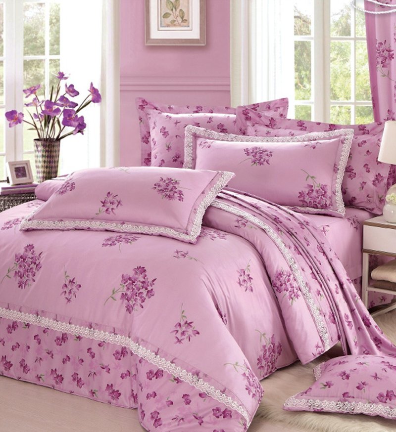 【R826 浪漫嫣紫】100% 60支精梳棉 七件式全套组 - 寝具 - 棉．麻 紫色