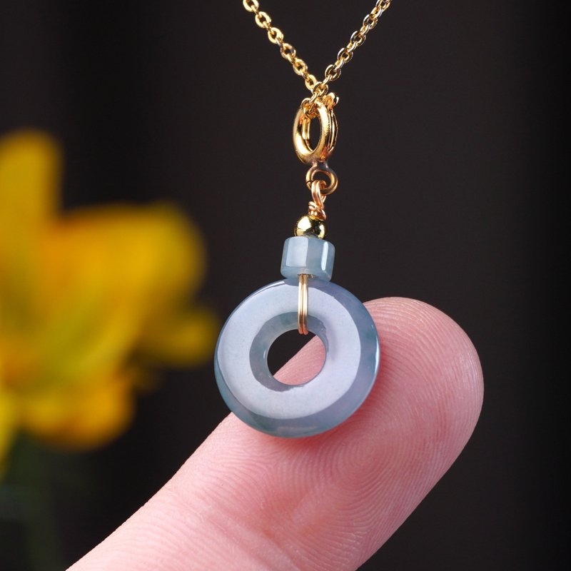 【愿·平安】蓝水翡翠平安扣14K包金项链 | 天然A货翡翠 | 送礼 - 项链 - 玉石 蓝色