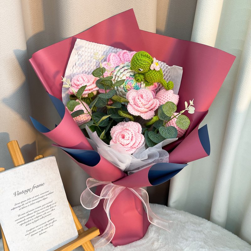 情人节礼盒   定制化礼物2025手工精致优雅的粉红色与酒红色 - 干燥花/捧花 - 棉．麻 