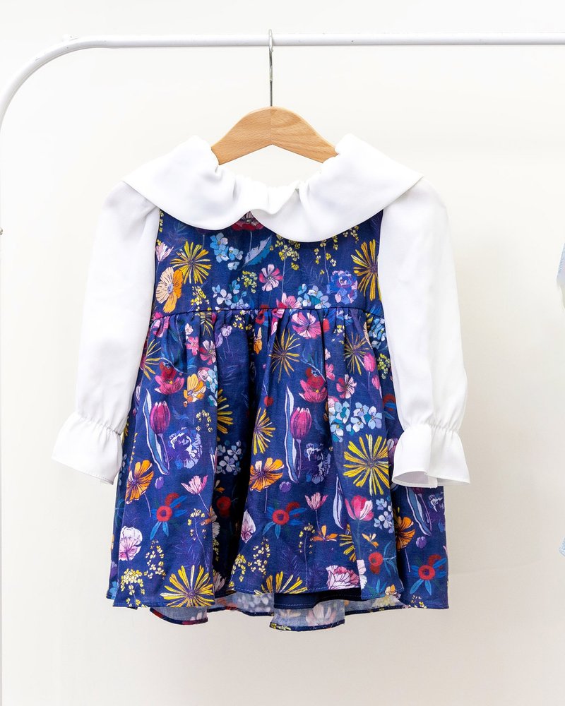 【KID SIZE 80-130】云朵领片 郁金香儿童小洋装 亲子装 琉璃绀 - 童装裙 - 棉．麻 蓝色