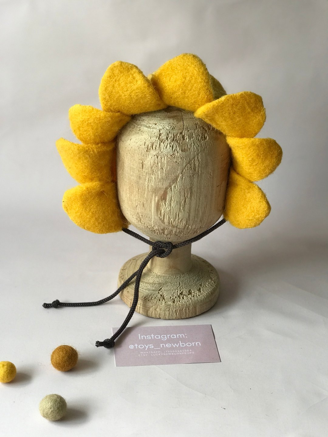 hat flower, newborn props - 婴儿帽/发带 - 羊毛 黄色