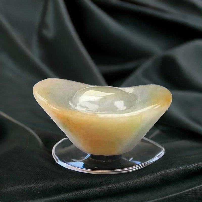 飘黄翡翡翠元宝 | 天然缅甸玉A货翡翠 | 送礼 - 摆饰 - 玉石 多色