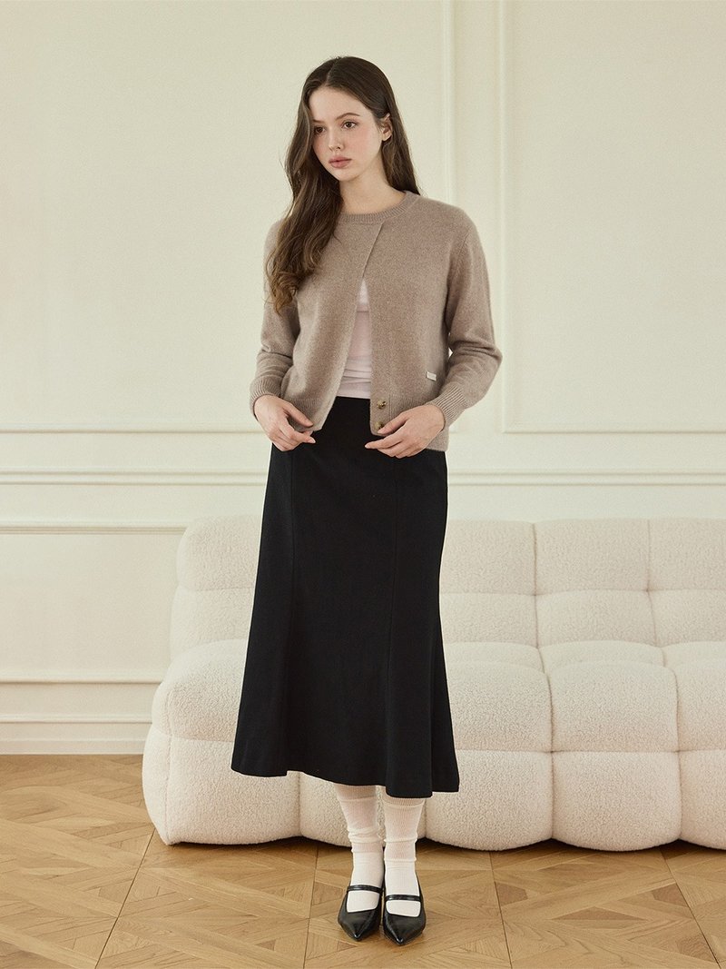 100% 羊绒 侧开衩钮扣圆领开襟羊绒衫 - 米杏色 - 女装针织衫/毛衣 - 环保材料 卡其色