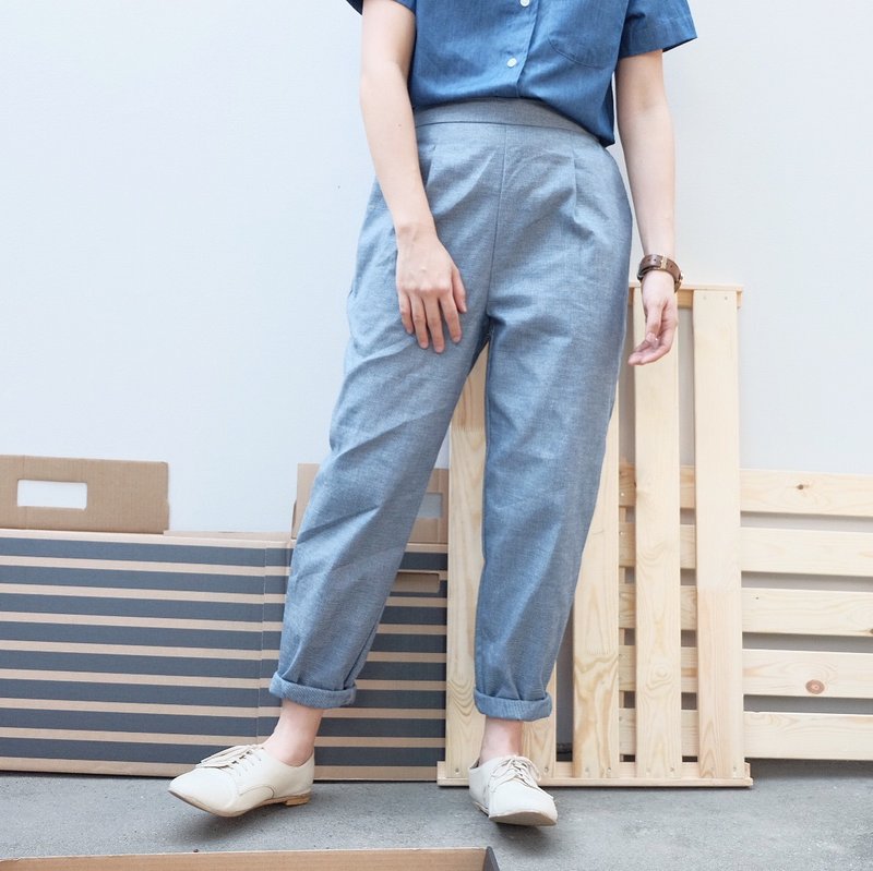Charlie Pants : Chino Blue - 女装长裤 - 棉．麻 蓝色