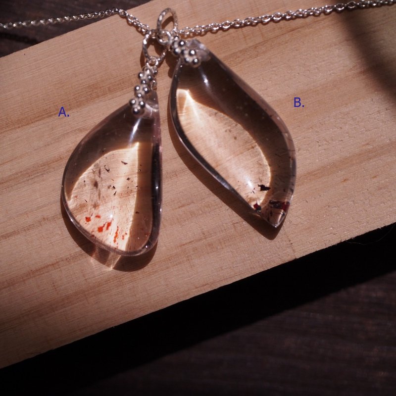 金草莓晶 纤铁矿 星辉石  超七 纯银手工项链 Super Seven - 项链 - 水晶 透明