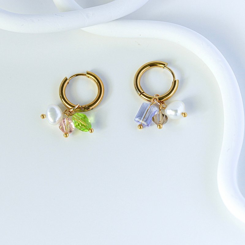 不对称多彩施家水晶吊坠耳环礼物 - 耳环/耳夹 - 其他材质 多色