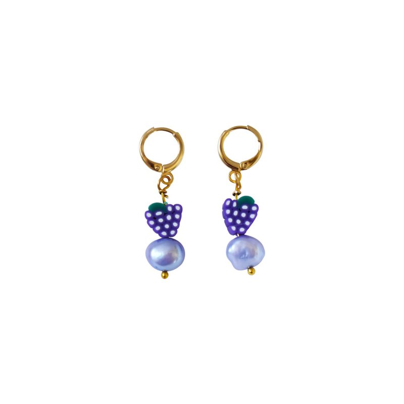 Purple freshwater pearl with grapes huggie earrings | by Ifemi Jewels - 其他 - 其他材质 金色