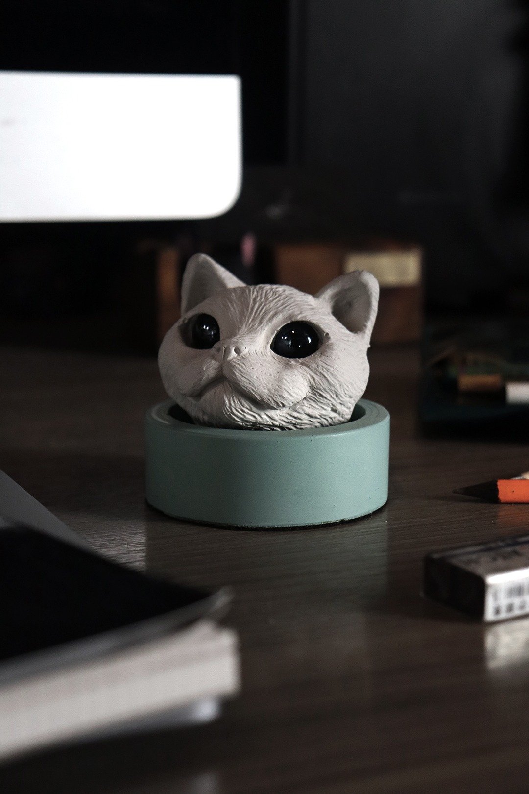 曙MUSE 猫咪水泥削铅笔器 办公室 扩香石 疗愈 - 名片架/名片座 - 水泥 灰色
