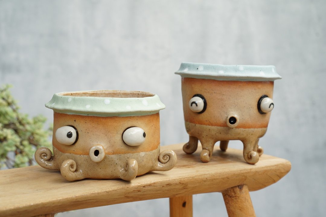 squid plant pot , octopus , handmade ceramic. cactus - 花瓶/陶器 - 陶 多色