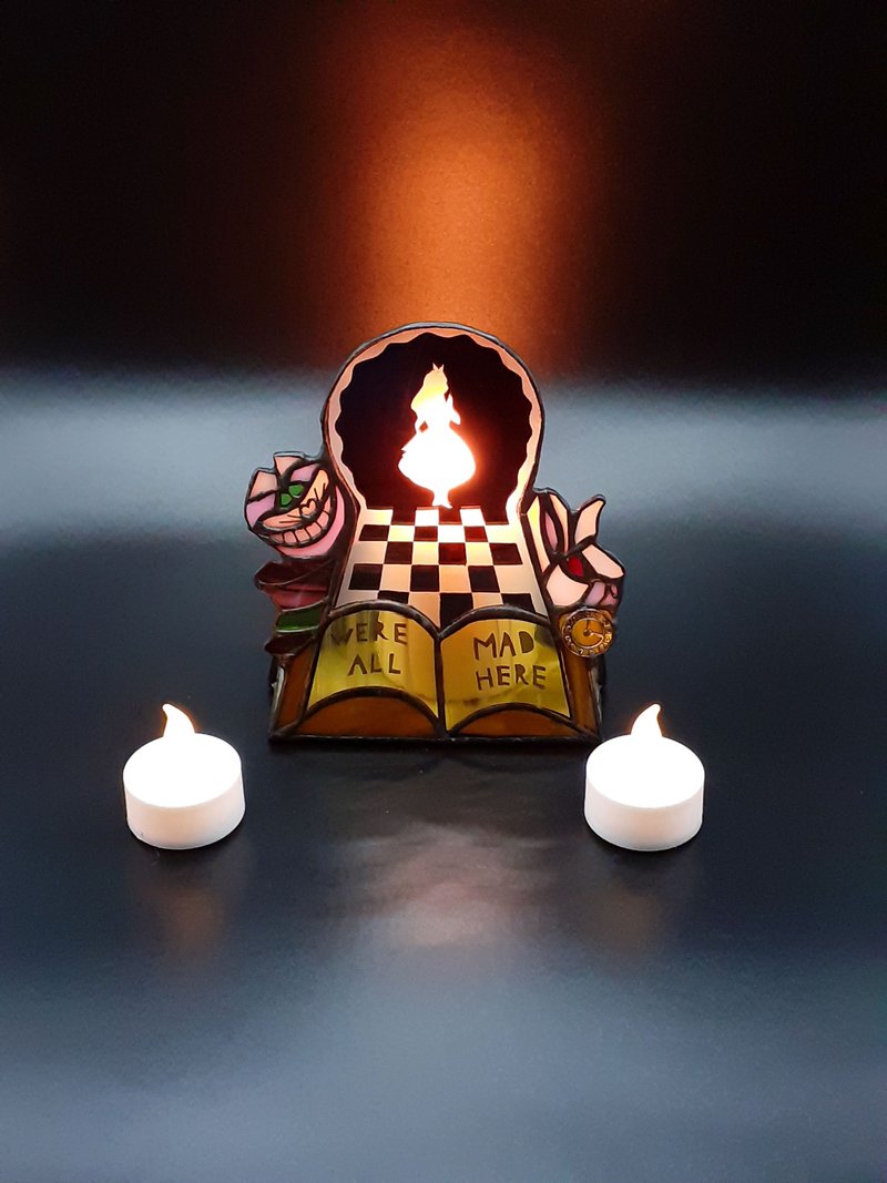 彩色玻璃柴郡猫烛台镜面兔子仙境灯笼 - 蜡烛/烛台 - 玻璃 多色