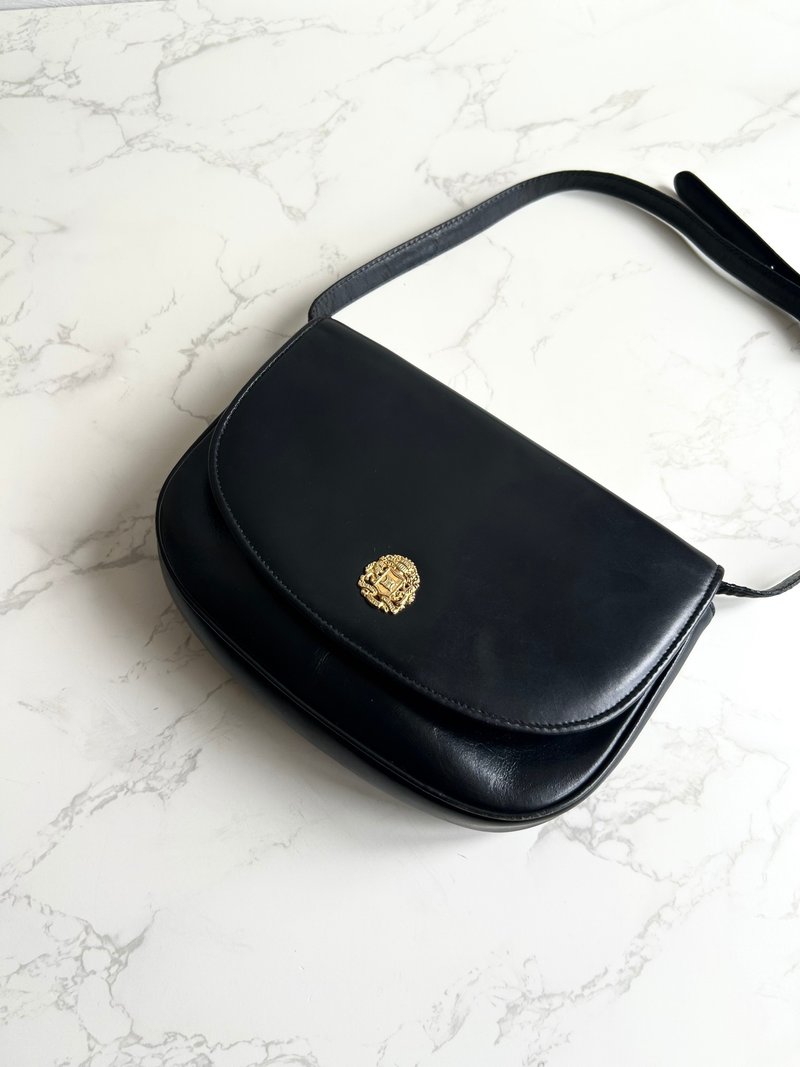 绝版古董包 Celine金徽章黑色半月包 单肩包 斜背包 侧背包中古包 - 侧背包/斜挎包 - 真皮 黑色