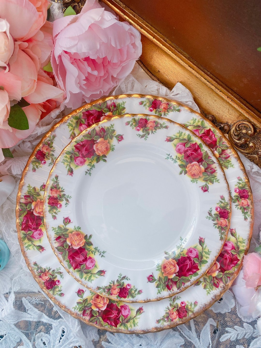 英国骨瓷 皇家阿尔巴特 Royal Albert 22k镶金蛋糕盘 点心盘 餐盘 - 盘子/餐盘/盘架 - 瓷 红色