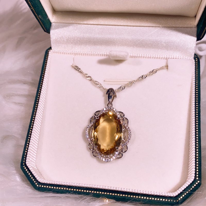 天然黄水晶  钻切黄水晶项链  9克拉 财富丰盛长长久久 - 项链 - 宝石 黄色