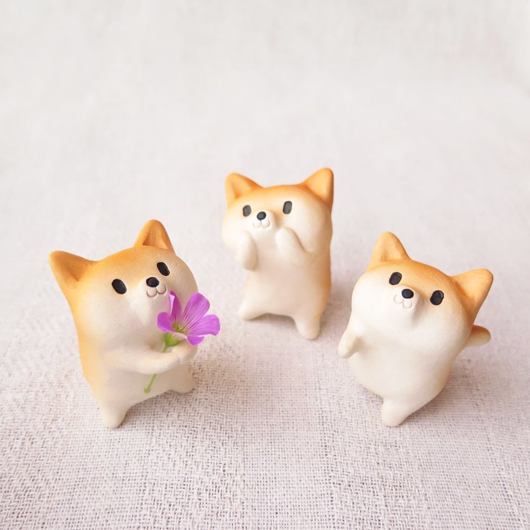 Small shiba inu standing A, B, C - 摆饰 - 陶 橘色