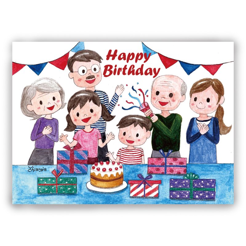 手绘插画万用卡/明信片/卡片/插画卡--三代同堂过生日 - 卡片/明信片 - 纸 
