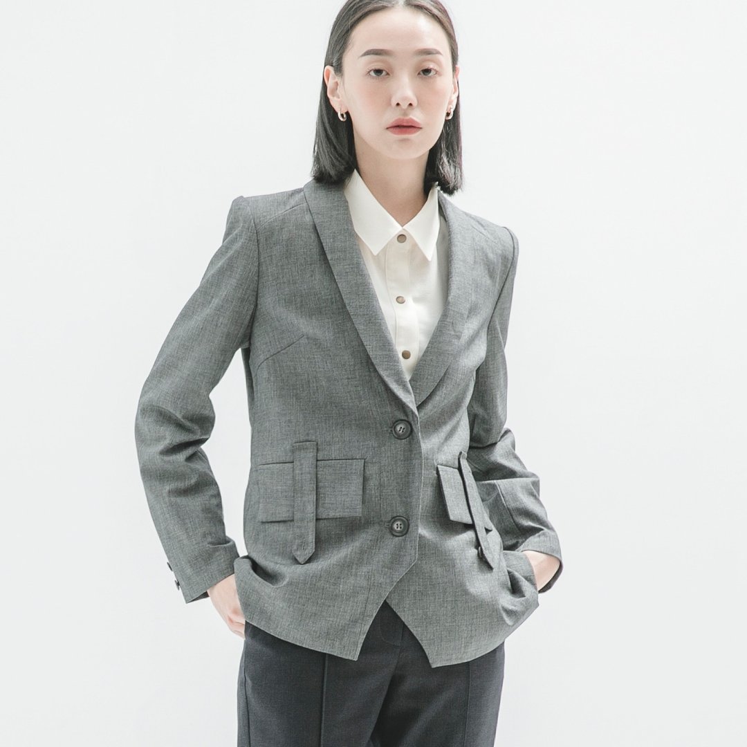 Days_往日复古西装外套_9AF307_灰 - 女装西装外套/风衣 - 棉 灰色