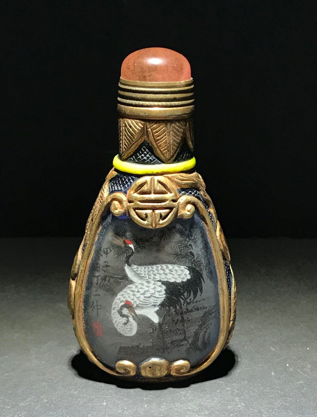 snuff bottle 鼻烟壶 丁二仲 双鹤 内画鼻烟壶 琉璃 内绘老鼻烟壶 - 摆饰 - 玻璃 多色