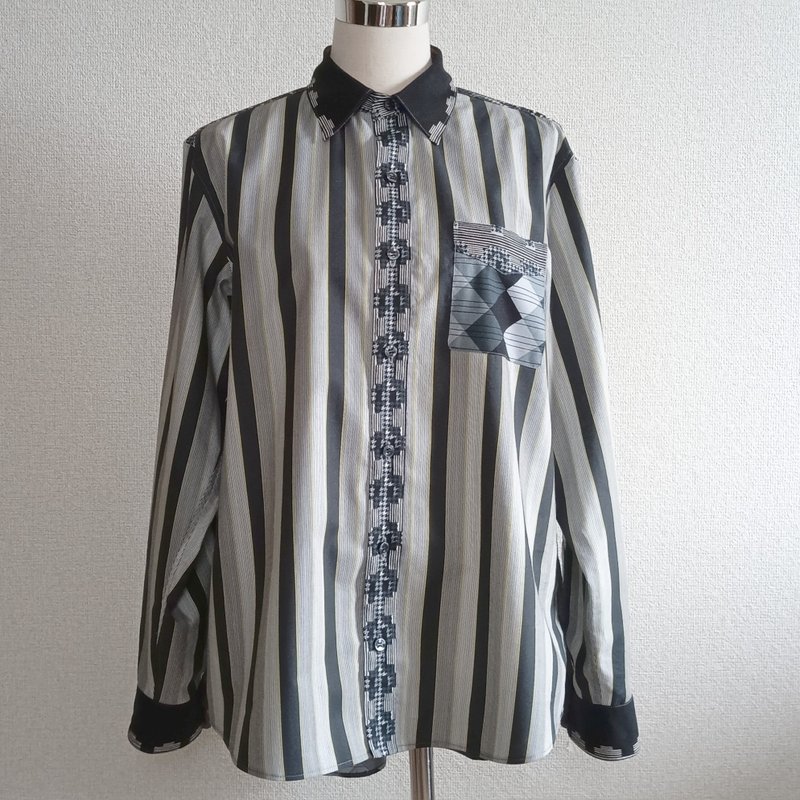 艺术家设计衬衫 040 世界唯一独特的衬衫 - 男装衬衫 - 棉．麻 绿色