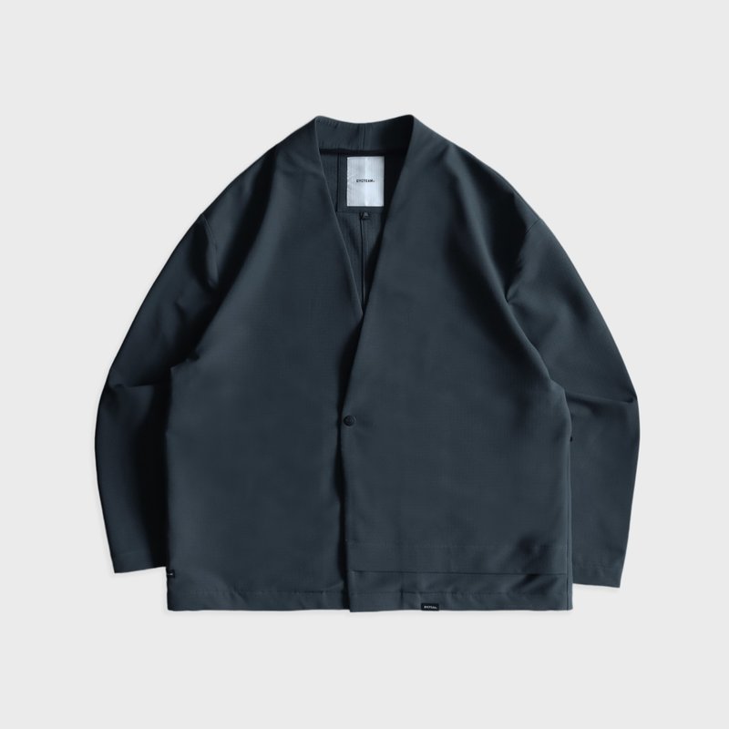 DYCTEAM - RePET Plaid loose collarless blazer (gray blue) - 男装外套 - 其他材质 蓝色