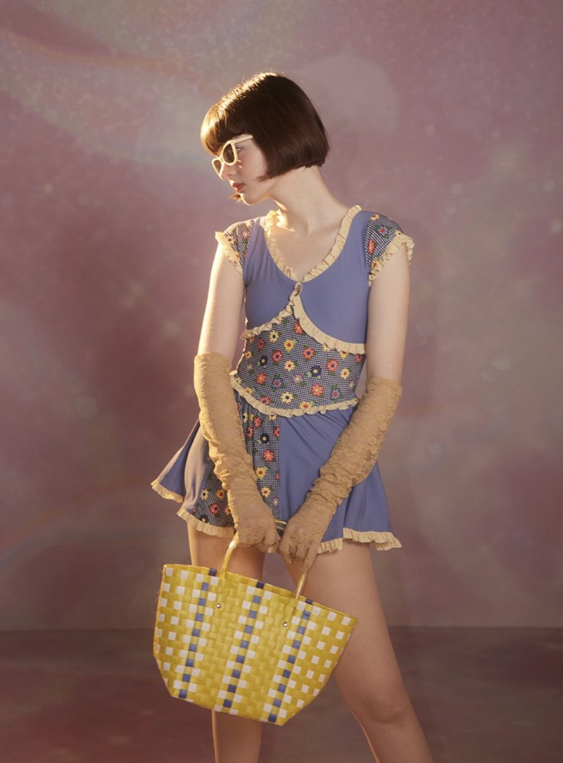 正義美少女 碎花拼接 洋裝款式连体泳衣 - 女装泳衣/比基尼 - 其他材质 多色