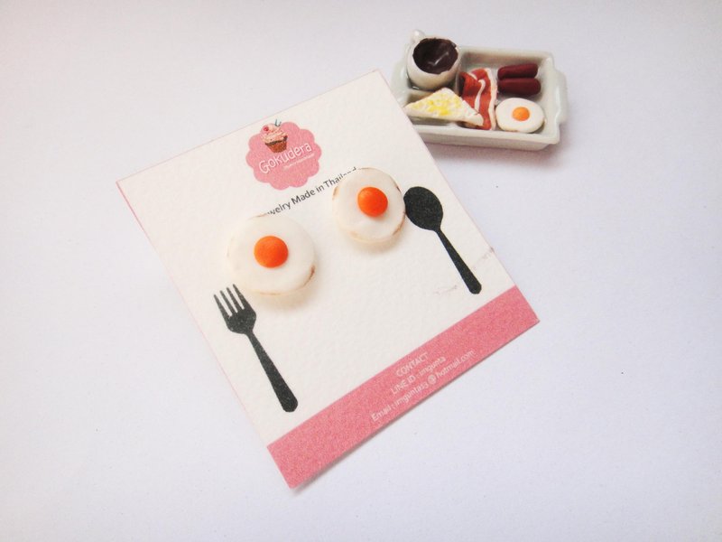 煎蛋耳环 - 耳环/耳夹 - 粘土 橘色