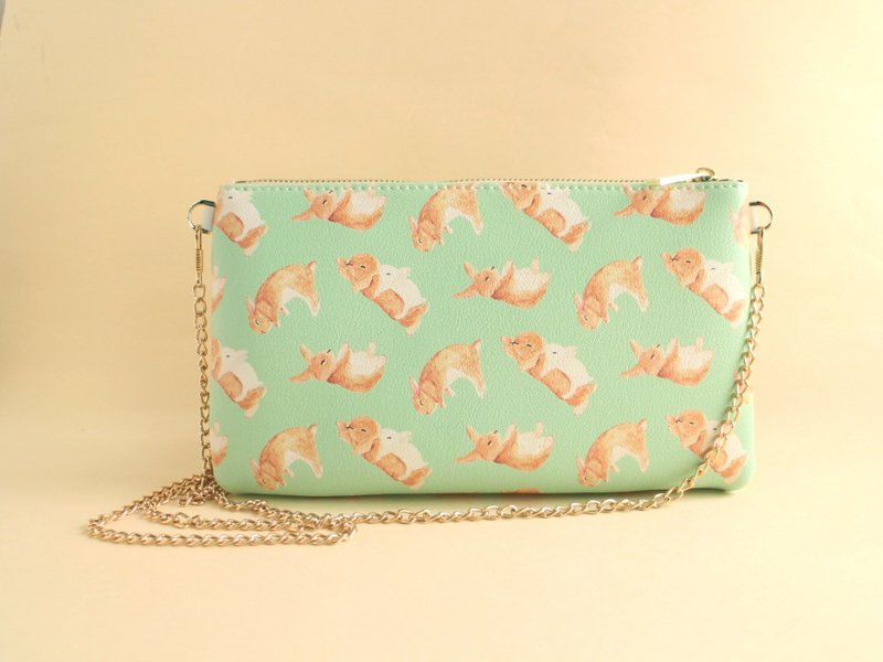 兔子 小兔 斜背包 小狗 肩背包 链条包 斜背包 手拿包 收纳包 - 手拿包 - 真皮 绿色