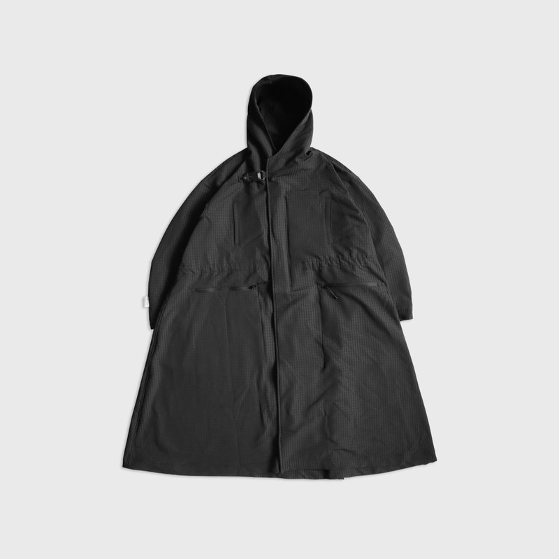 PHABLIC X DYCTEAM - Buckle hooded overcoat (black) - 男装外套 - 其他材质 黑色