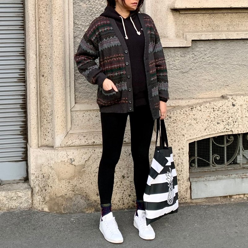 古着 意大利制 男女同款 铁灰条纹 开衫毛衣 - 男装针织衫/毛衣 - 羊毛 多色