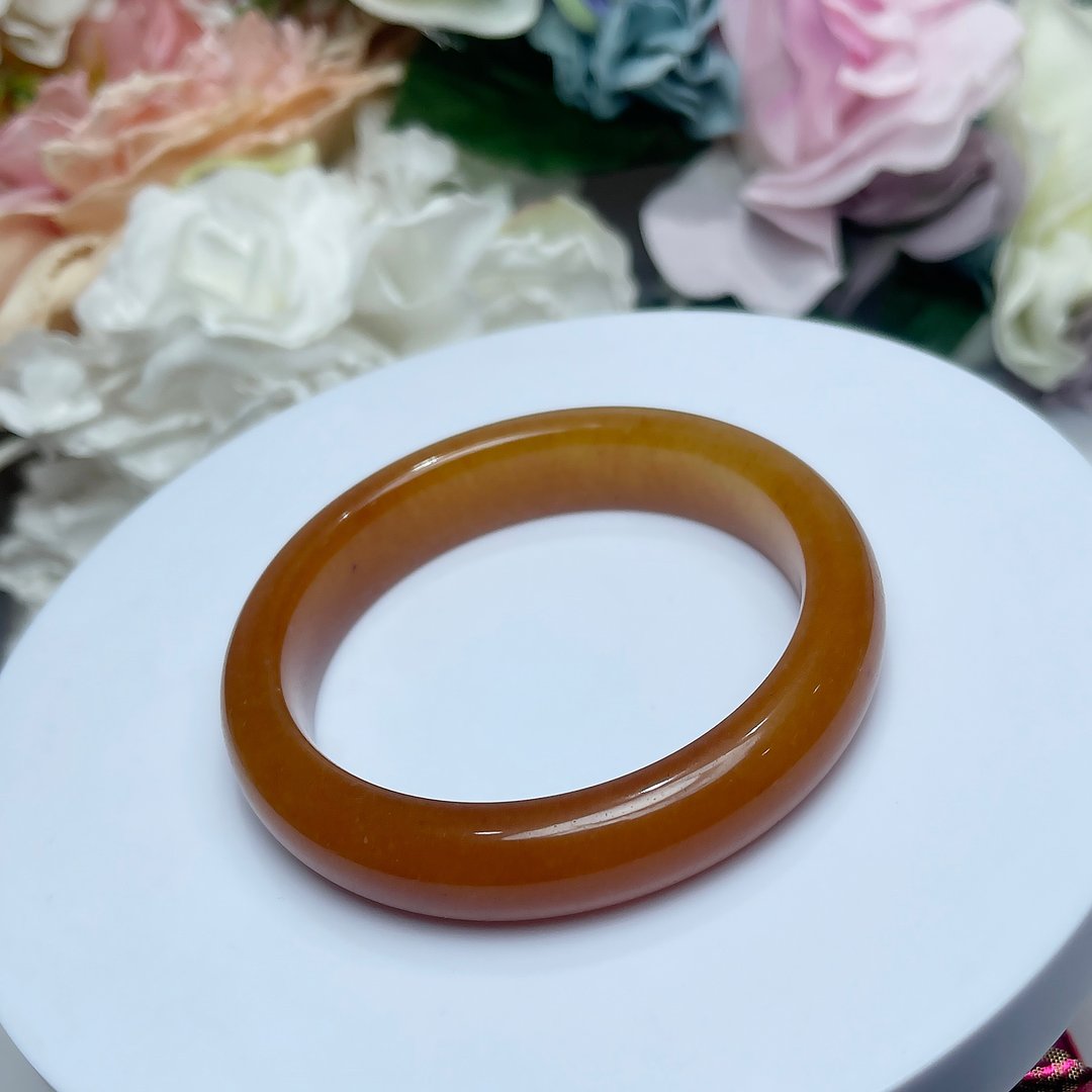 NO.210 稀有高品质冰润黄龙玉手镯 平安镯 内径 56 MM 圈口 玉镯 - 手链/手环 - 玉石 橘色