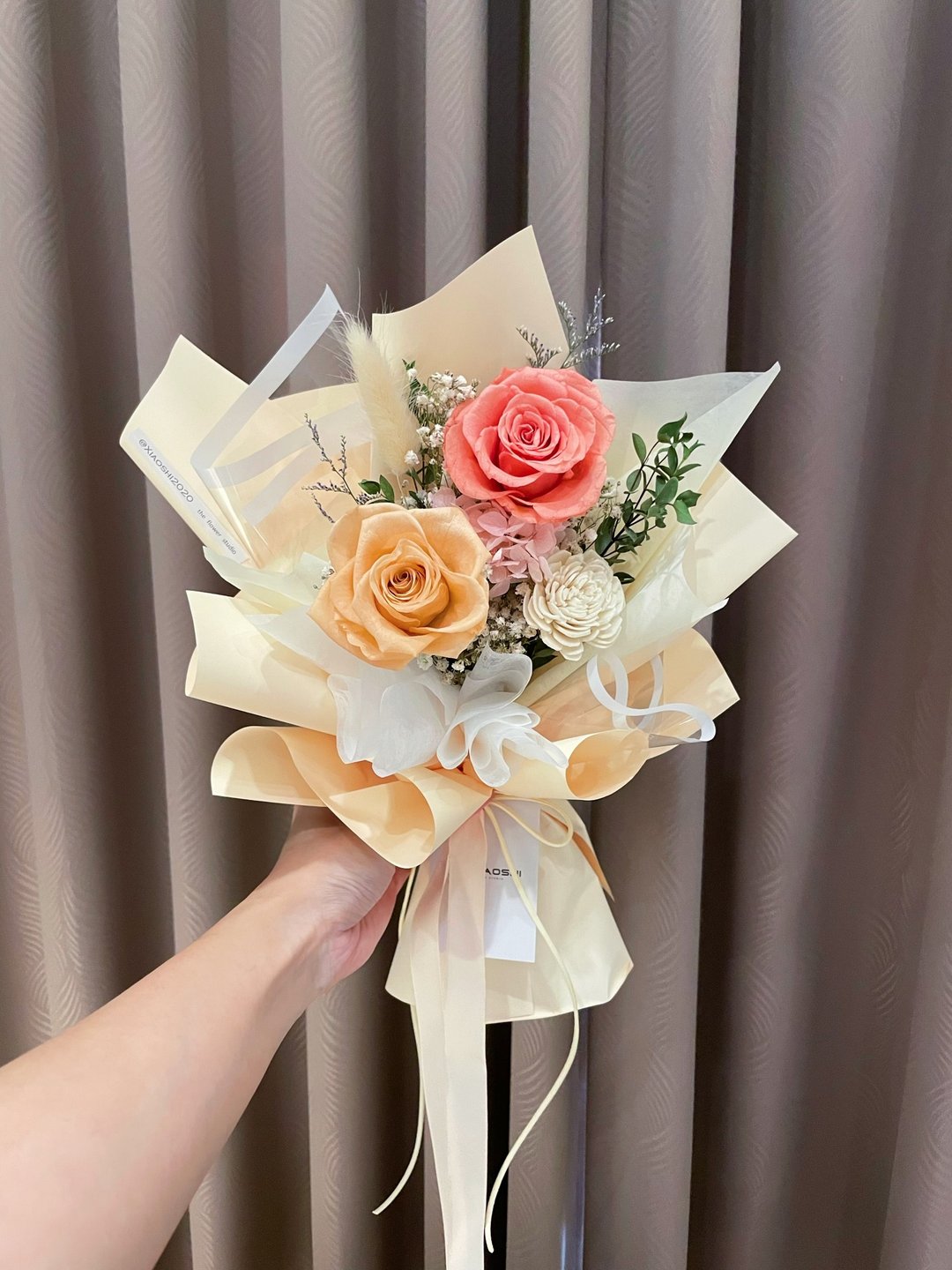 蜜桃橘永生花束 情人节花束 干燥花束 母亲节花束 毕业花束 - 干燥花/捧花 - 植物．花 橘色