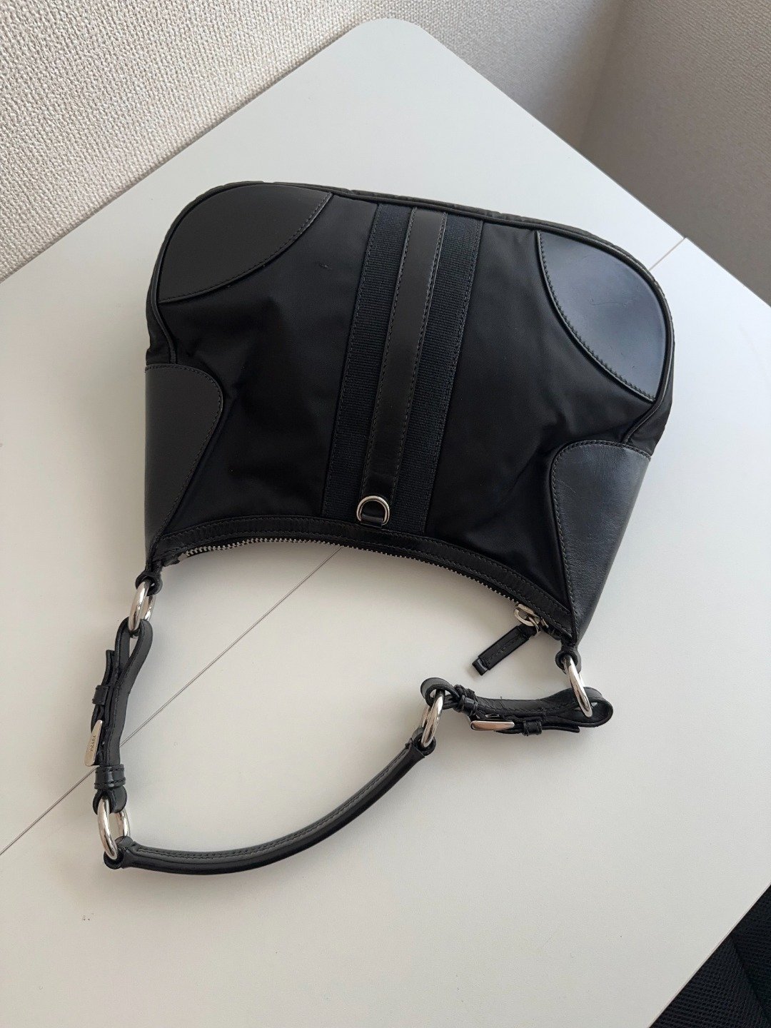中古包 Prada普拉达 三角标志牌尼龙拼皮单肩包 - 手提包/手提袋 - 尼龙 黑色