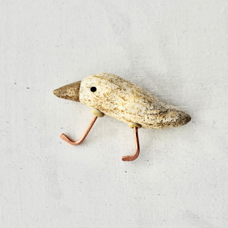 行走鸟胸针 04 - 胸针 - 陶 白色