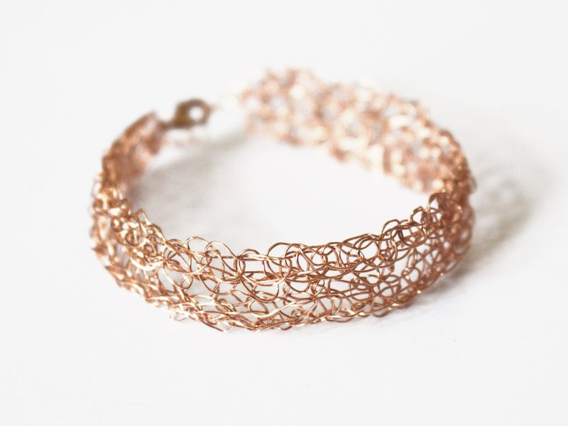 925纯银编织Choker锁骨项链 | 18K玫瑰金 - 手链/手环 - 其他金属 金色