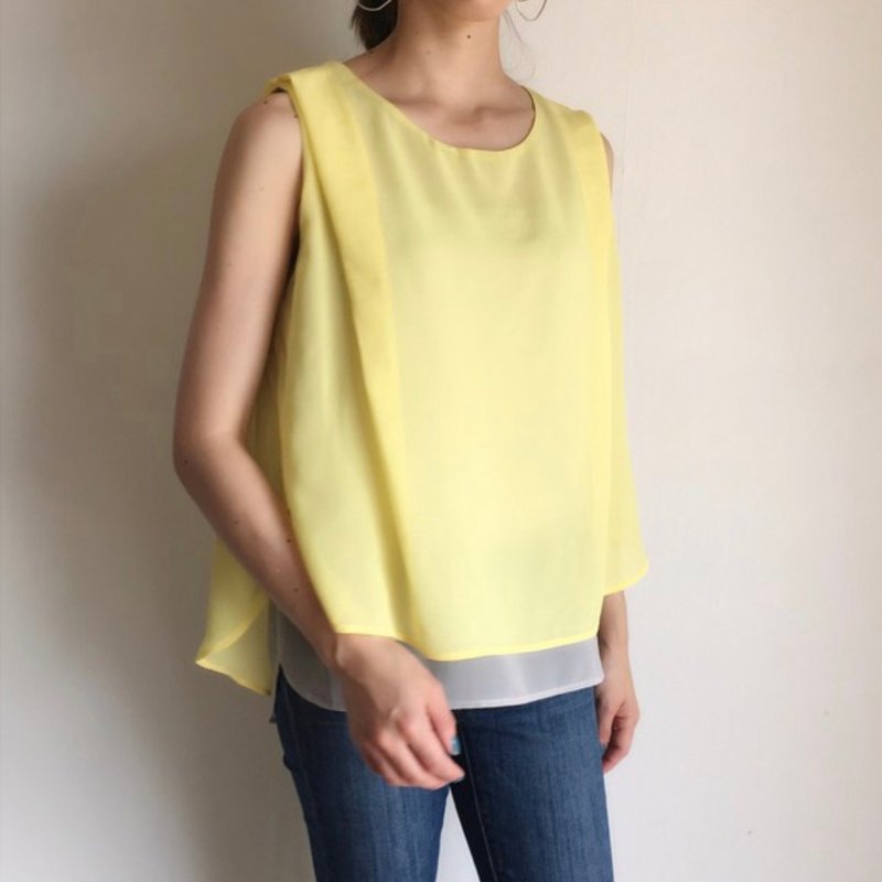 Yellow layered sleeveless - 女装上衣 - 其他材质 黄色