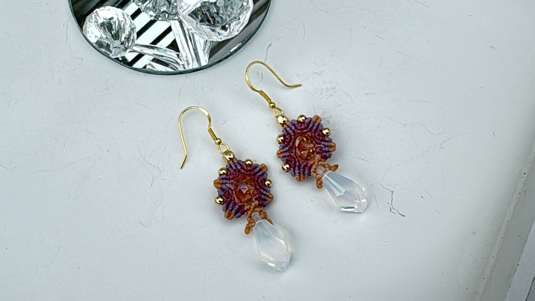 230210 Macrame 南美蜡线 Swarovski  耳环 - 项链 - 铜/黄铜 紫色
