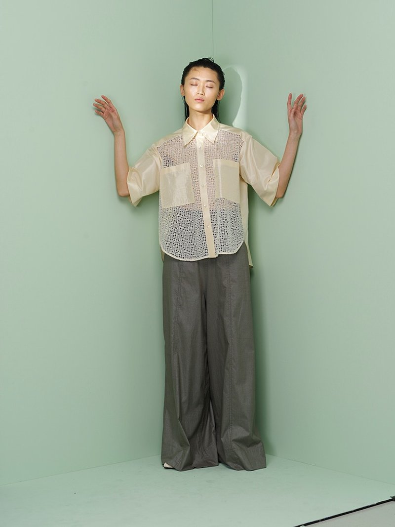 UUIN _ 灰绿银纱宽裤 - 女装长裤 - 棉．麻 灰色