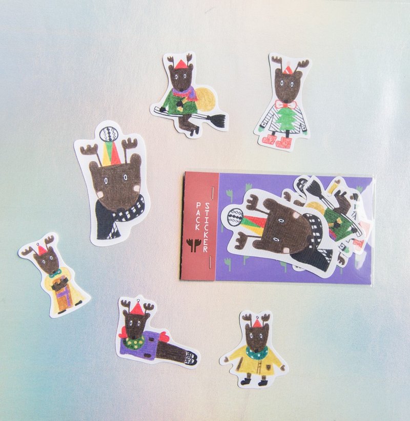 【圣诞节限定】“傻乎乎麋鹿”贴纸组（一组 6 入） - 贴纸 - 纸 紫色