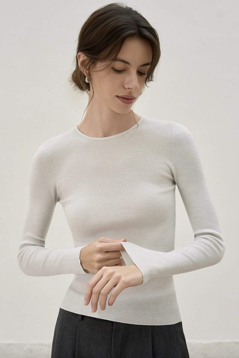 法式极简 / 圆领紧身针织上衣 / 新澳60支美丽诺羊毛 - 女装针织衫/毛衣 - 其他材质 多色