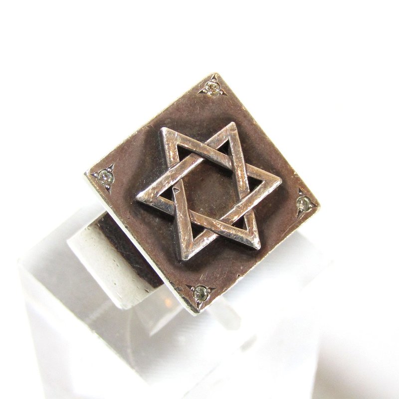 复古 六芒星 钻石 银 925 戒指 - 戒指 - 纯银 银色